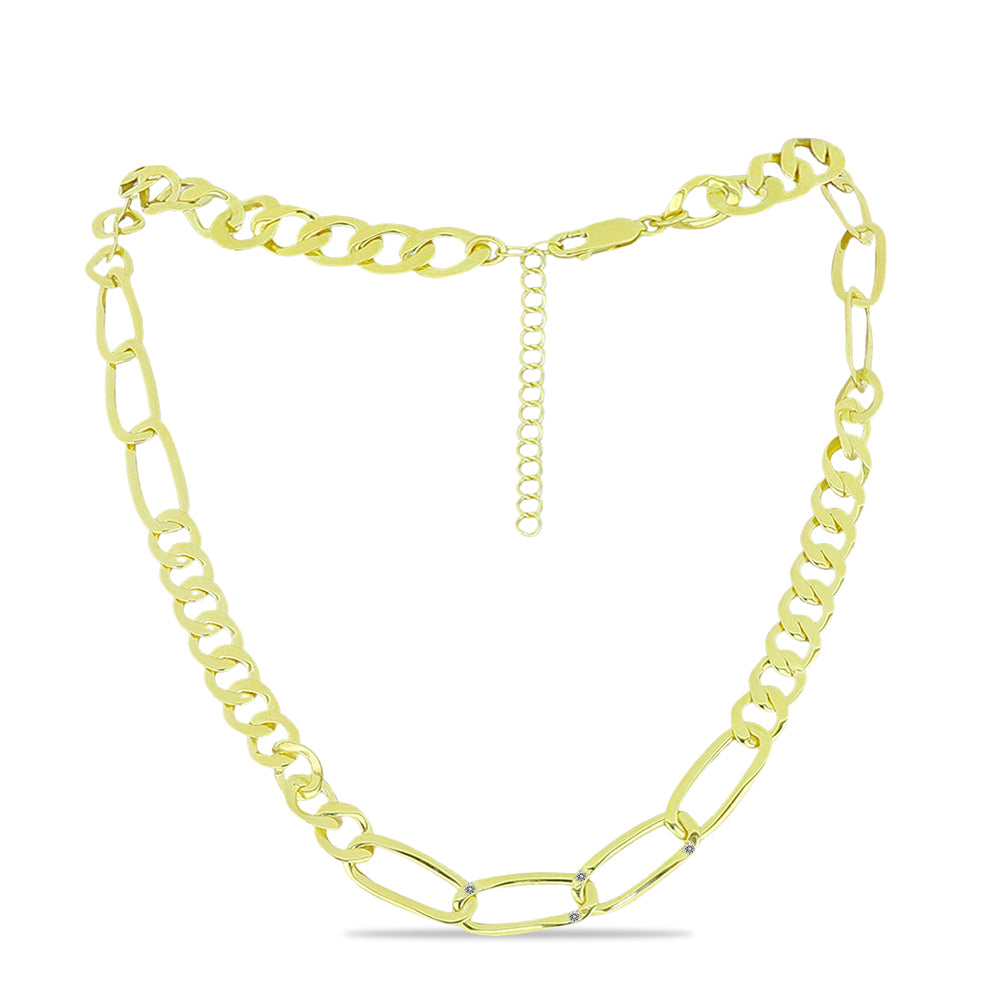 Pozlacené Stříbro 925/1000 - Náhrdelník s Bílým Diamantem - Karátové číslo: 0.03. přibližná hmotnost: 16.29 gramů