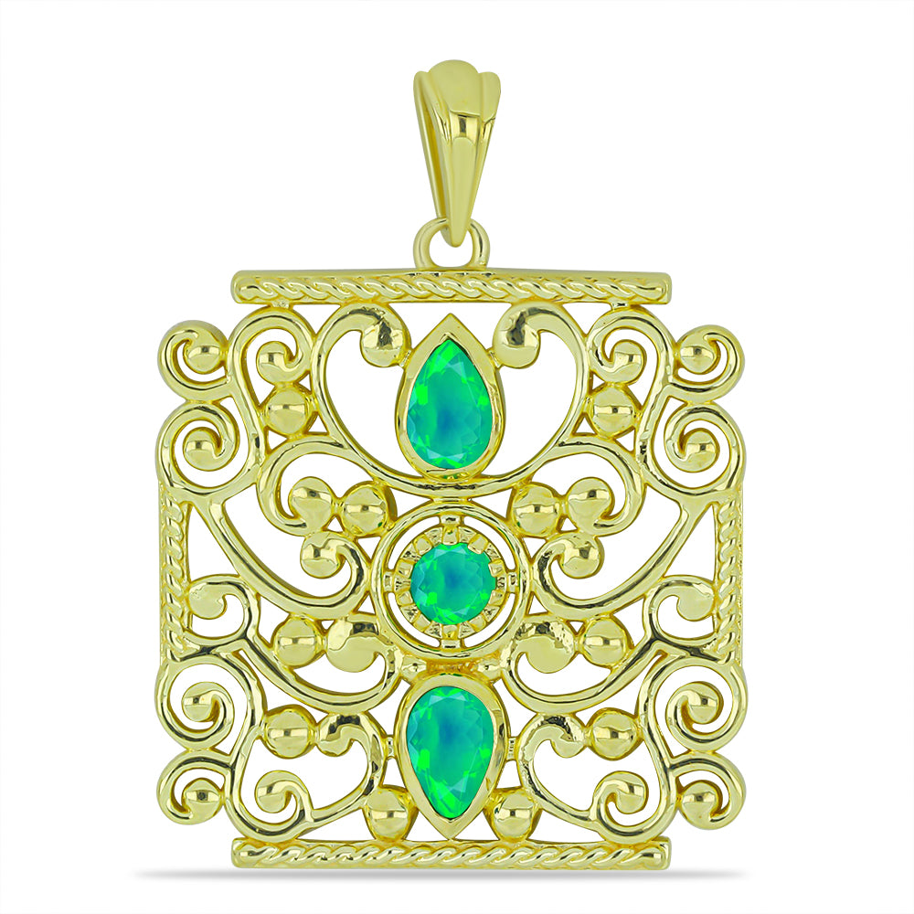 Pozlacený Stříbrný Přívěsek se Zeleným Etiopským Opálem z Lega Dembi