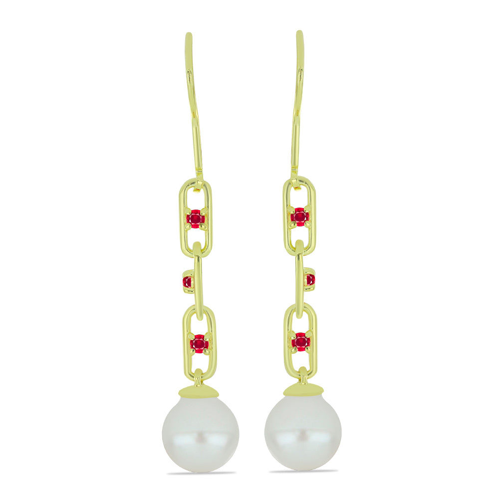 Pozlacené Stříbrné Náušnice s Bílou Sladkovodní Perlou a Madagaskarským Rubínem 1 