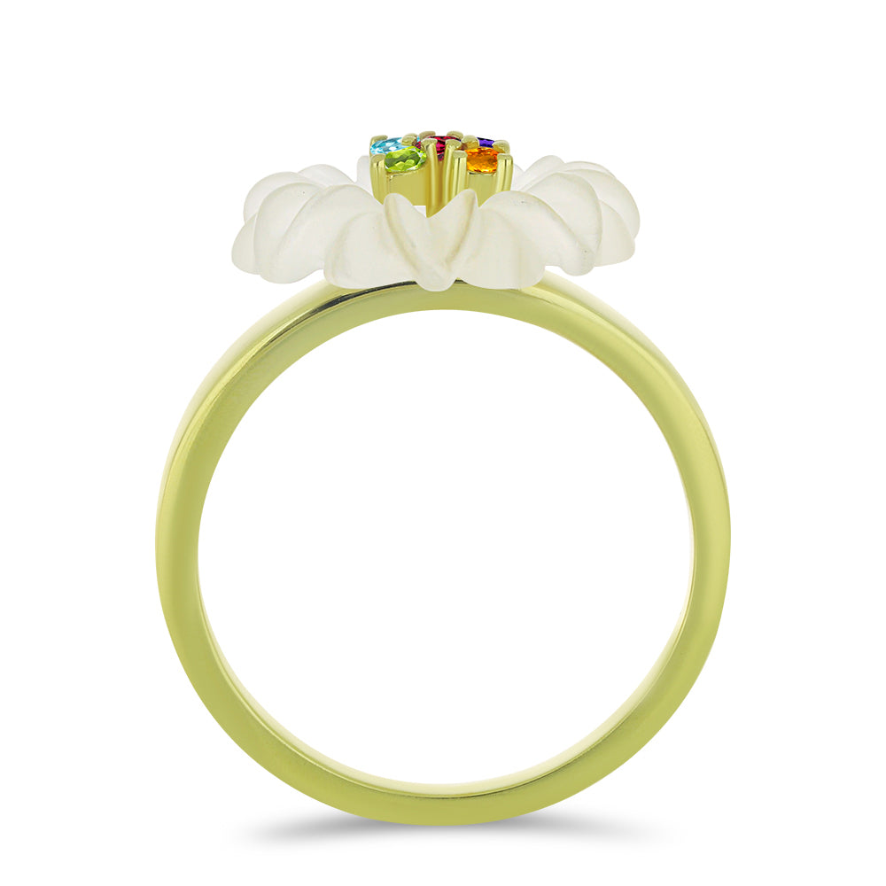 Pozlacený Stříbrný Prsten s Bílým Achátem a Marockým Ametystem 2 