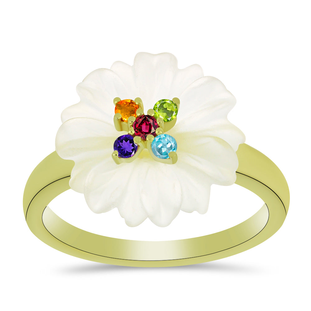 Pozlacený Stříbrný Prsten s Bílým Achátem a Marockým Ametystem