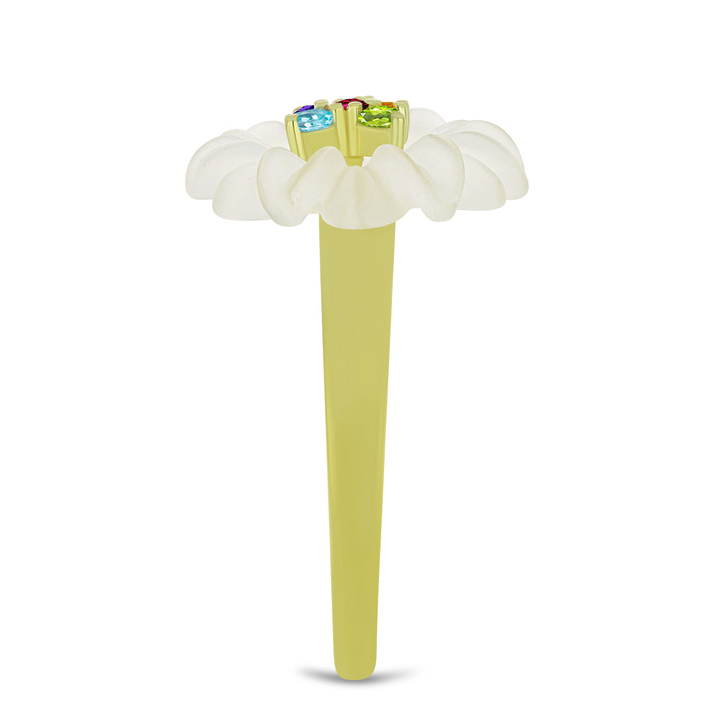 Pozlacený Stříbrný Prsten s Bílým Achátem a Marockým Ametystem 4 