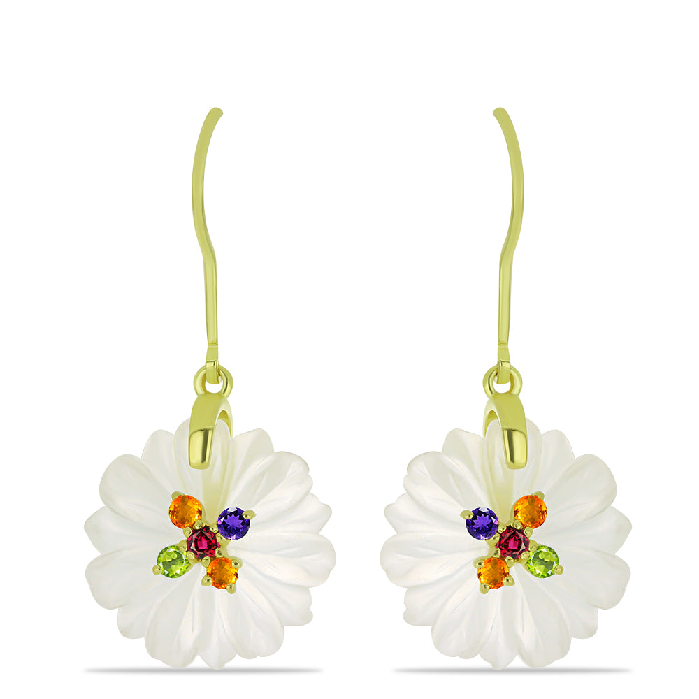 Pozlacené Stříbrné Náušnice s Bílým Achátem a Marockým Ametystem