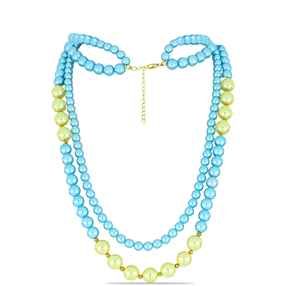 Pozlacené Stříbro 925/1000 - Náhrdelník se Modrá Sladkovodní Perlou a Broskvovou Sladkovodní Perlou - Karátové číslo: 341.95. přibližná hmotnost: 69.39 gramů 1 