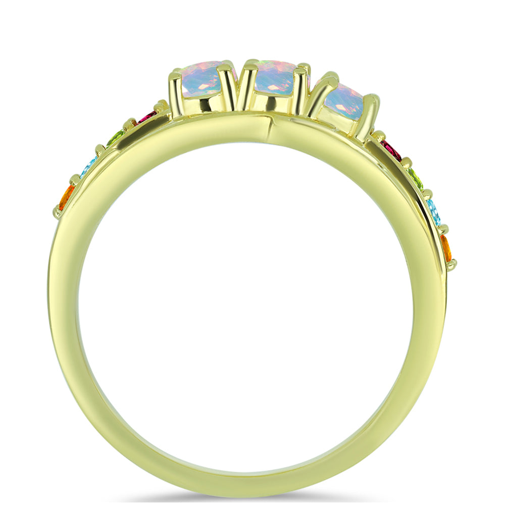 Pozlacený Stříbrný Prsten s Welo opálem a Chakra Turmalínem