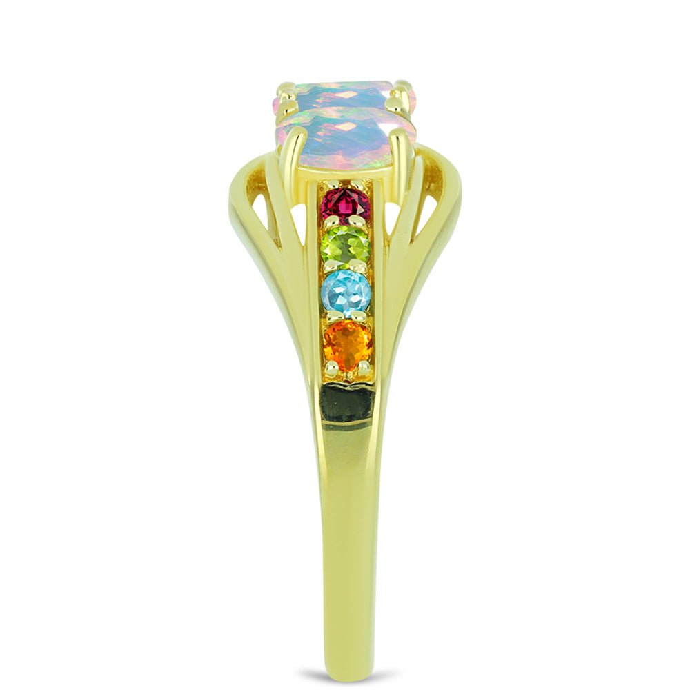 Pozlacený Stříbrný Prsten s Welo opálem a Chakra Turmalínem