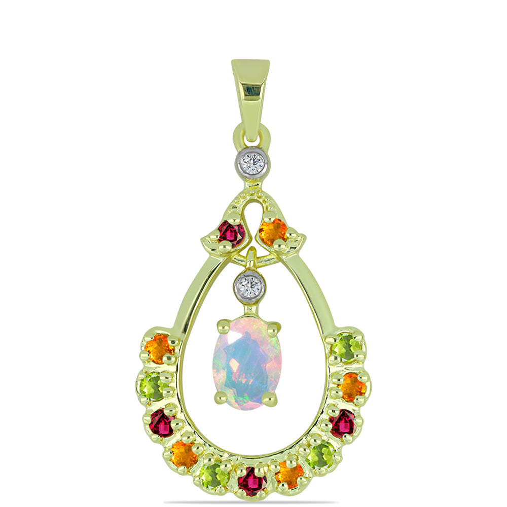 Pozlacený Stříbrný Přívěsek s Welo opálem a Chakra Turmalínem 1 