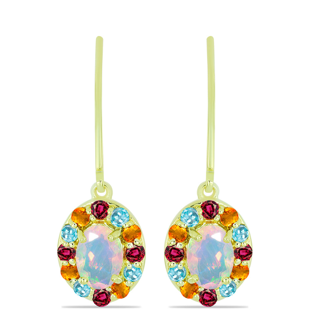 Pozlacené Stříbrné Náušnice s Welo opálem a Chakra Turmalínem 1 