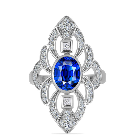 Stříbrný Prsten s Australským Modrým Safírem a Bílým Topazem