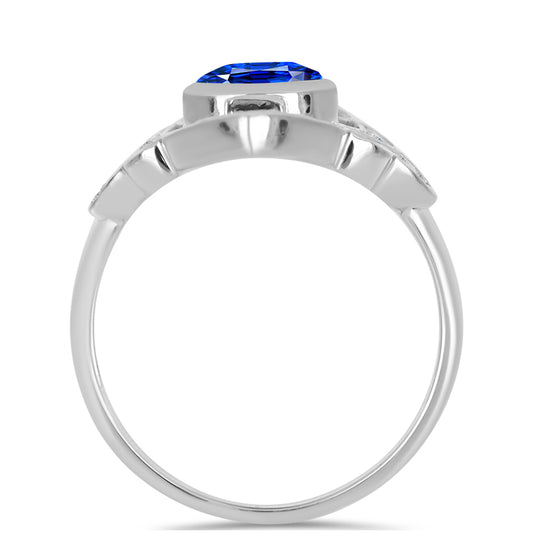 Stříbrný Prsten s Australským Modrým Safírem a Bílým Topazem