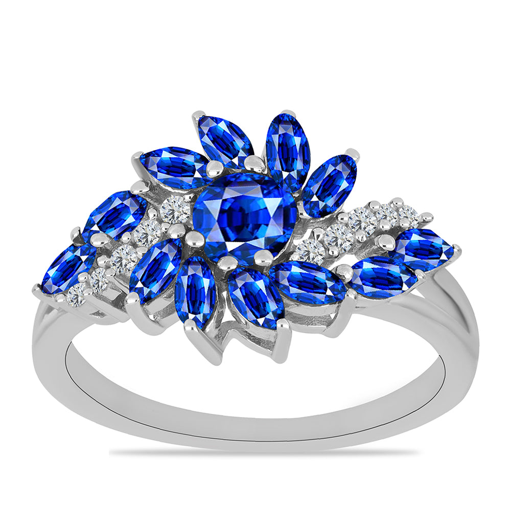 Stříbrný Prsten s Australským Modrým Safírem a Bílým Topazem
