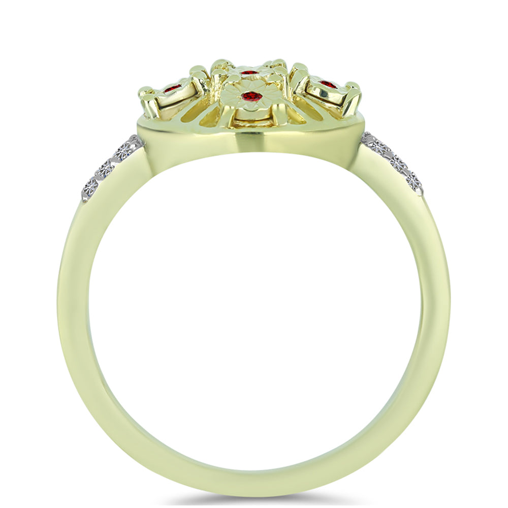 Pozlacené Stříbro 925/1000 - Prsten s Červeným Diamantem a Bílým Diamantem - Karátové číslo: 0.14. přibližná hmotnost: 3.12 gramů