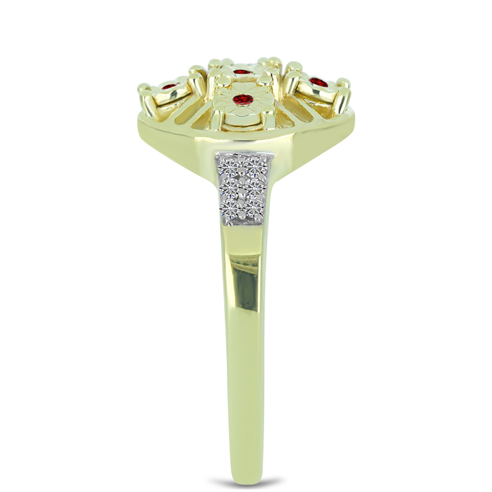 Pozlacené Stříbro 925/1000 - Prsten s Červeným Diamantem a Bílým Diamantem - Karátové číslo: 0.14. přibližná hmotnost: 3.12 gramů 4 