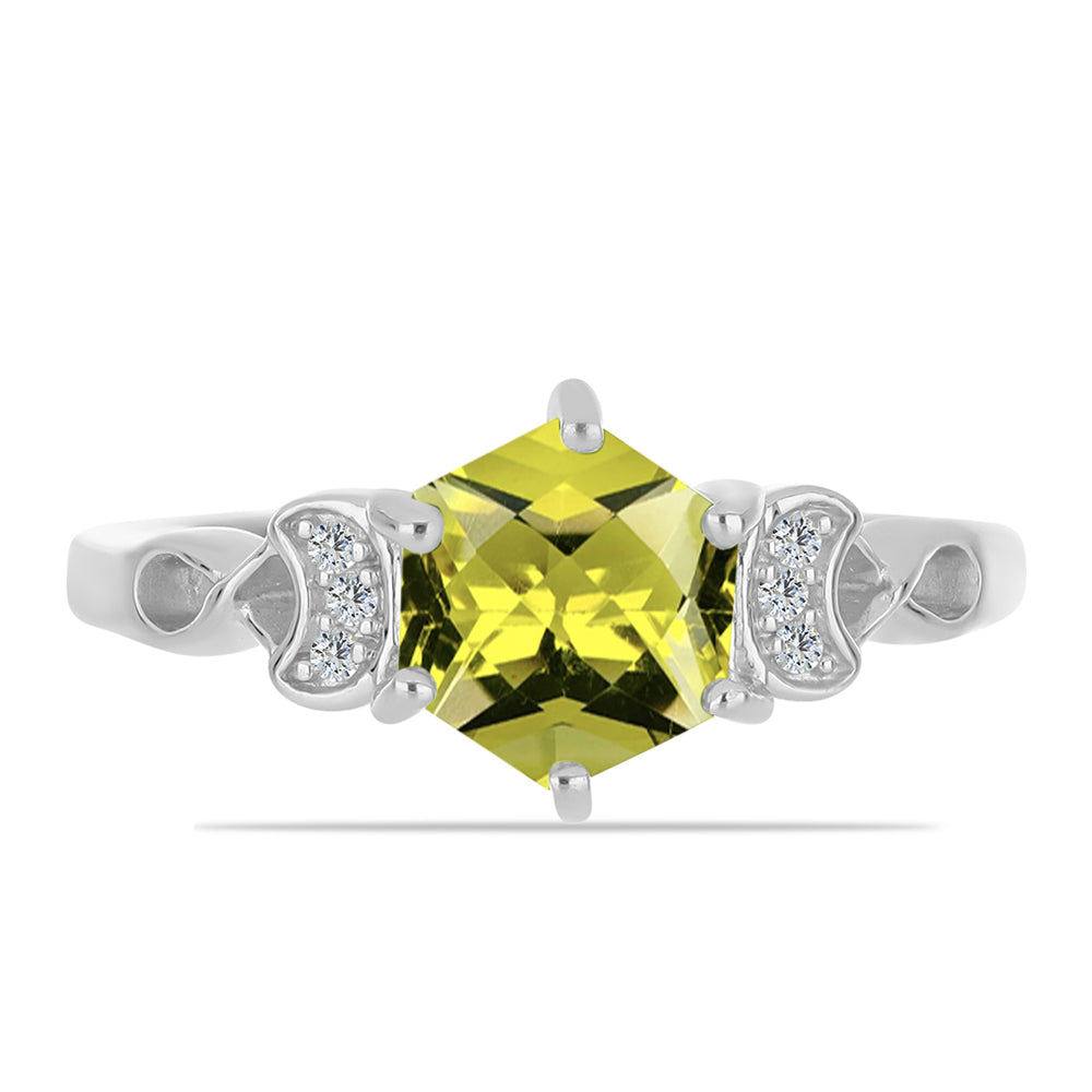 Stříbro 925/1000 Prsten s Citronovým Topazem a Bílým Topazem - Karátové číslo: 1.68. přibližná hmotnost: 3.09 gramů