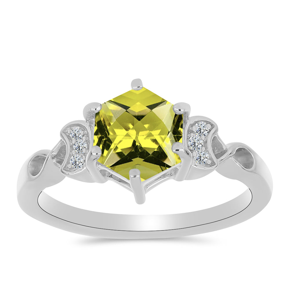 Stříbro 925/1000 Prsten s Citronovým Topazem a Bílým Topazem - Karátové číslo: 1.68. přibližná hmotnost: 3.09 gramů