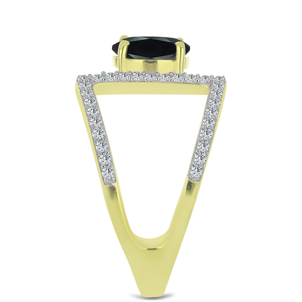 Pozlacené stříbro 925/1000 Prsten s Obsidiánem a Bílým Topazem - Karátové číslo: 1.5. přibližná hmotnost: 4.14 gramů 4 