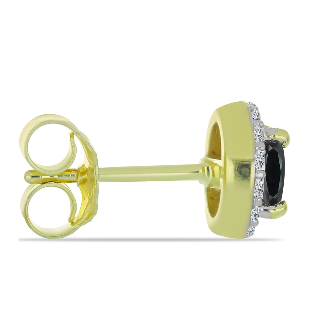 Pozlacené Stříbro 925/1000 - Náušnice s Obsidiánem a Bílým Topazem - Karátové číslo: 1.15. přibližná hmotnost: 2.13 gramů 2 