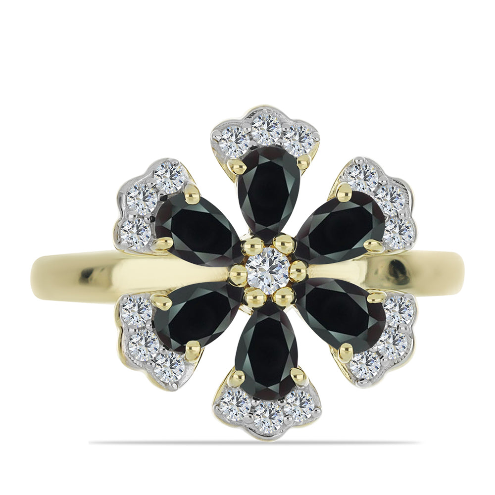 Pozlacené Stříbro 925/1000 - Prsten s Obsidiánem a Bílým Topazem - Karátové číslo: 1.49. přibližná hmotnost: 4.66 gramů