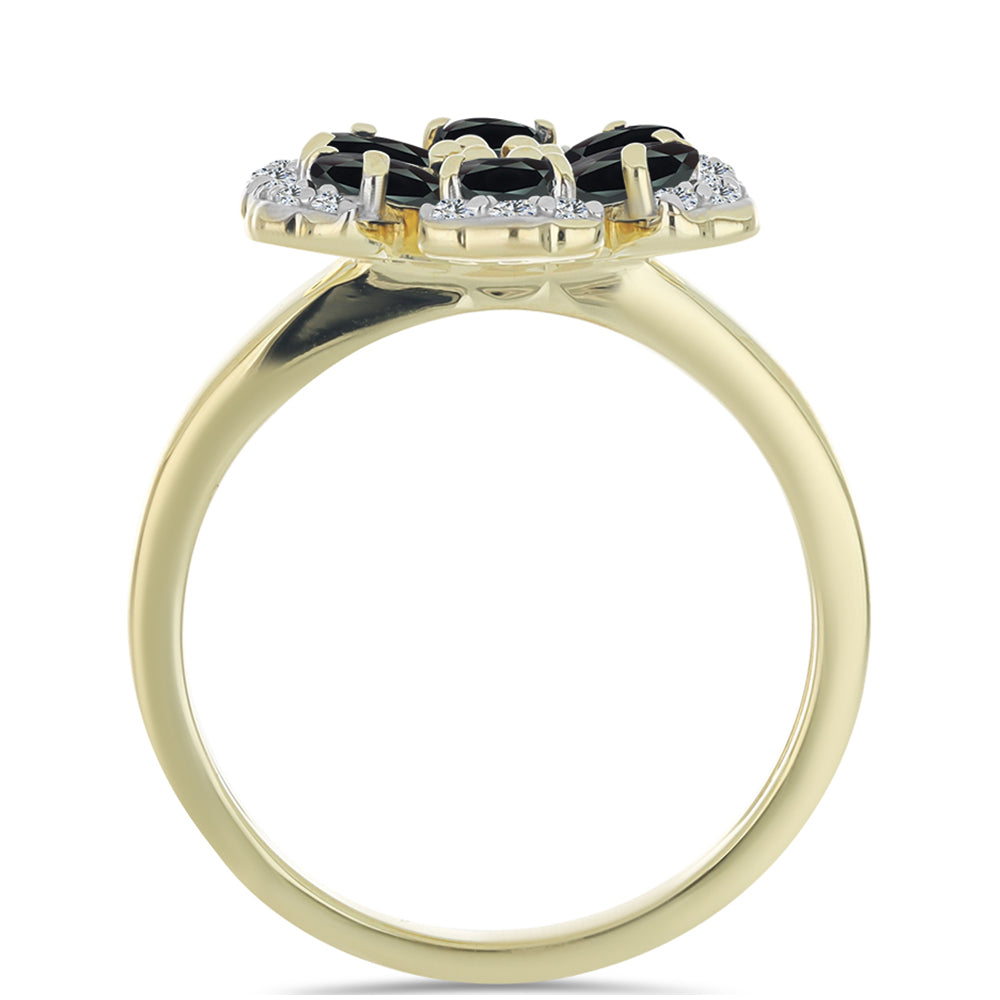 Pozlacené Stříbro 925/1000 - Prsten s Obsidiánem a Bílým Topazem - Karátové číslo: 1.49. přibližná hmotnost: 4.66 gramů