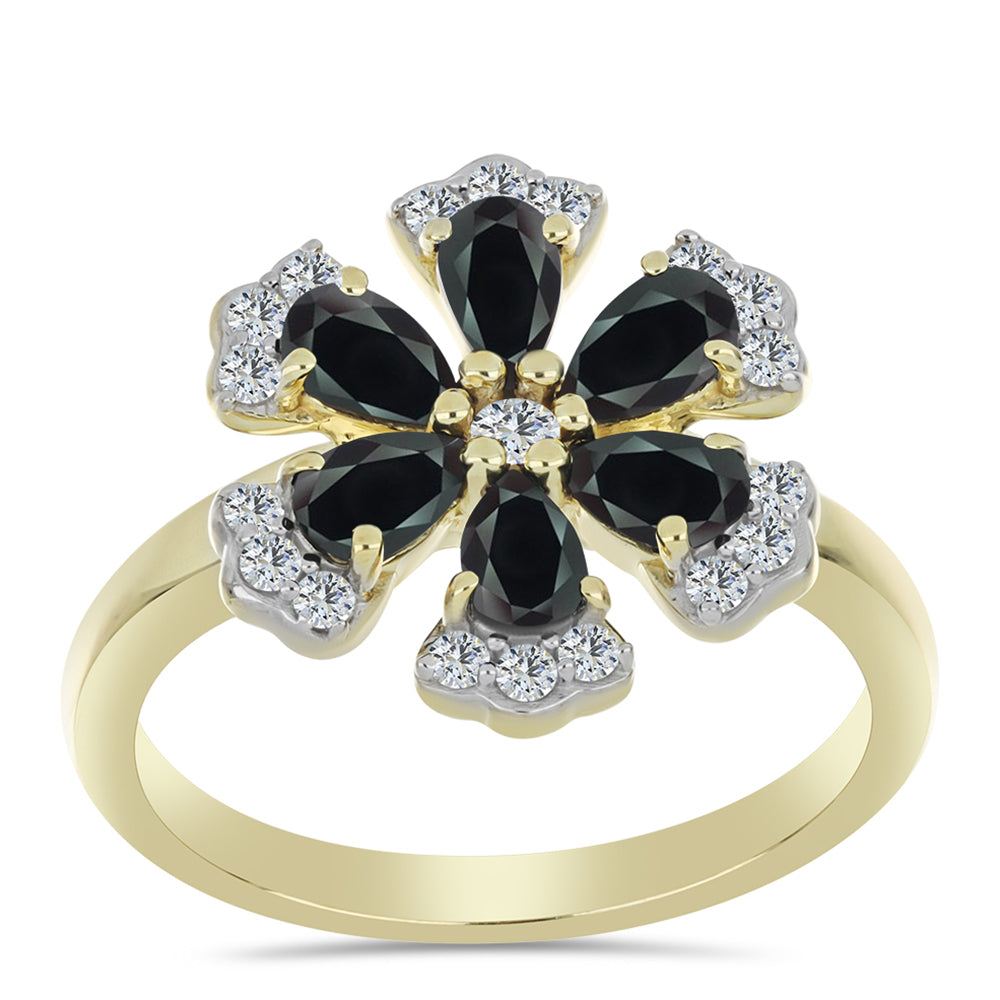 Pozlacené Stříbro 925/1000 - Prsten s Obsidiánem a Bílým Topazem - Karátové číslo: 1.49. přibližná hmotnost: 4.66 gramů