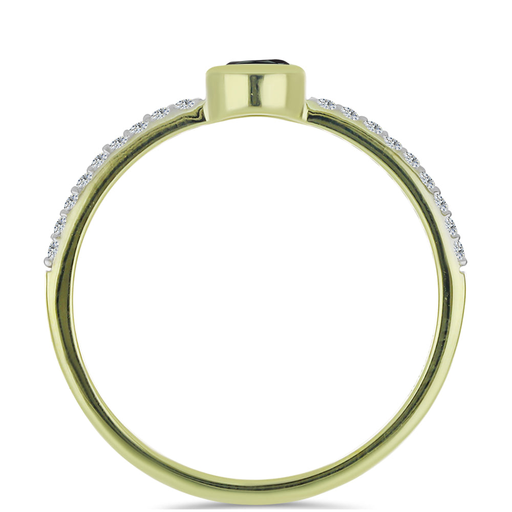 Pozlacené Stříbro 925/1000 - Prsten s Obsidiánem a Bílým Topazem - Karátové číslo: 0.35. přibližná hmotnost: 1.47 gramů