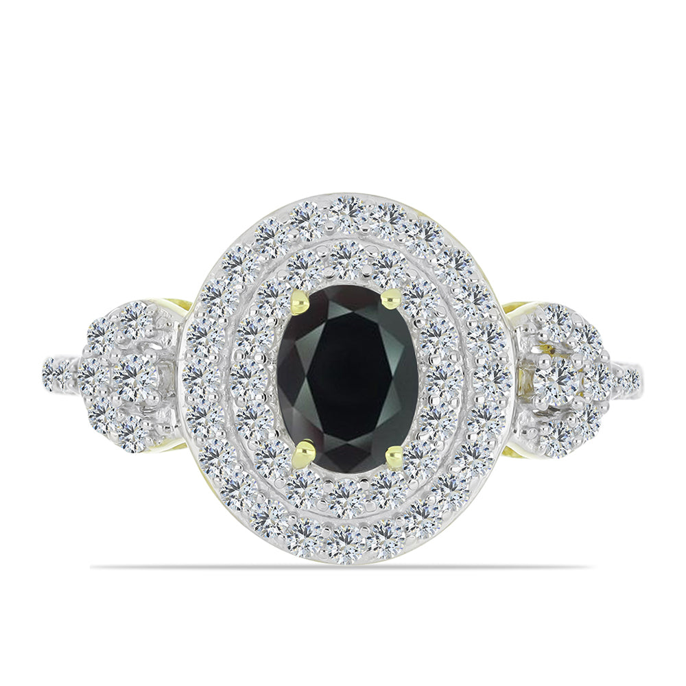 Pozlacené Stříbro 925/1000 - Prsten s Obsidiánem a Bílým Topazem - Karátové číslo: 2.35. přibližná hmotnost: 4.02 gramů