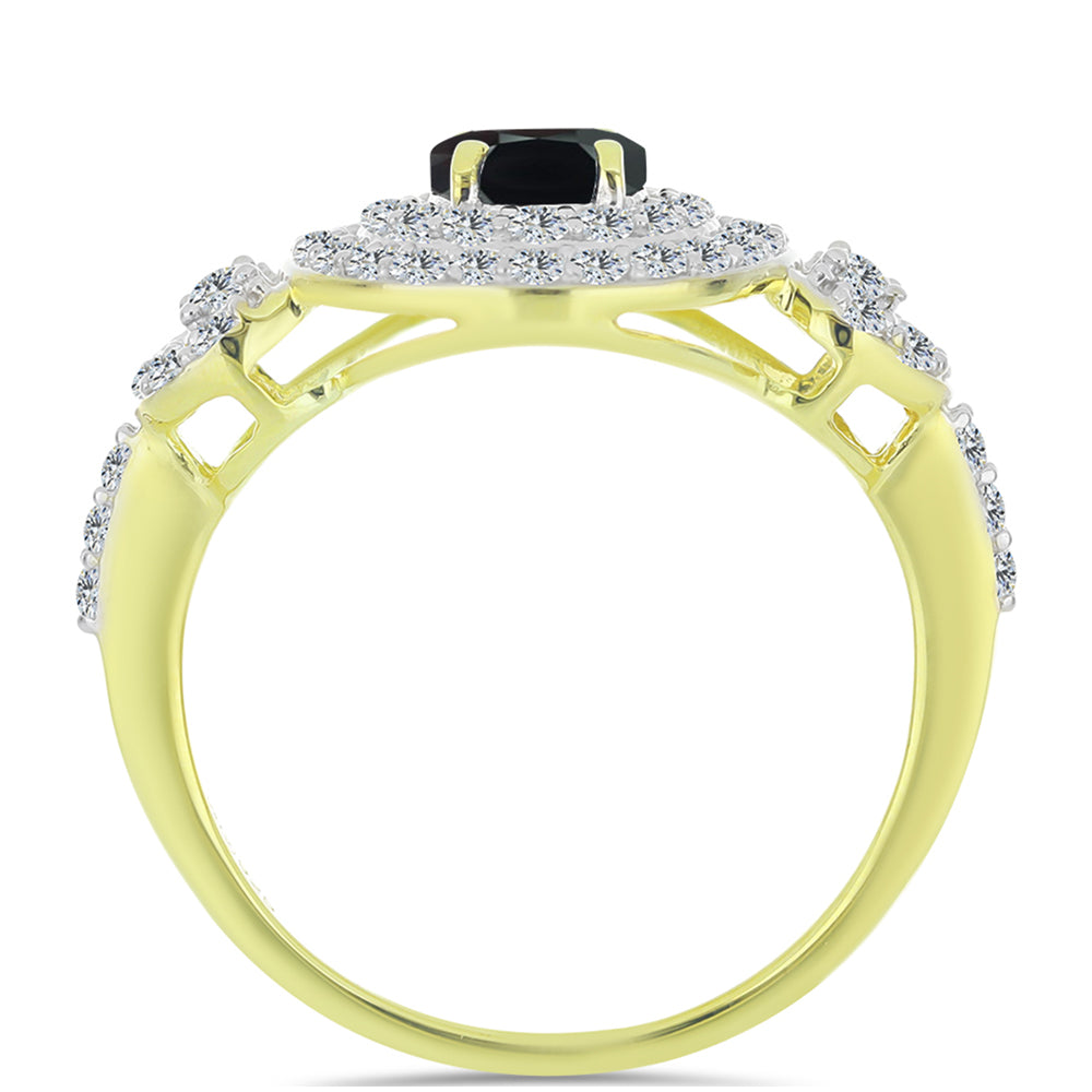 Pozlacené Stříbro 925/1000 - Prsten s Obsidiánem a Bílým Topazem - Karátové číslo: 2.35. přibližná hmotnost: 4.02 gramů