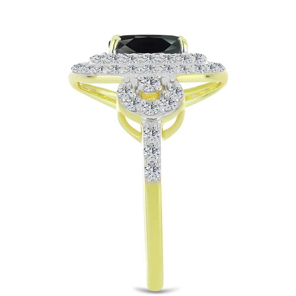 Pozlacené Stříbro 925/1000 - Prsten s Obsidiánem a Bílým Topazem - Karátové číslo: 2.35. přibližná hmotnost: 4.02 gramů