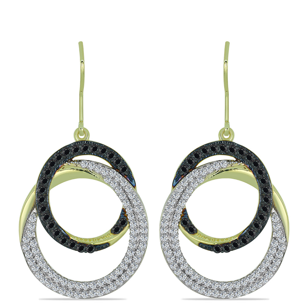 Pozlacené Stříbrné Náušnice s Obsidiánem a Bílým Topazem 1 