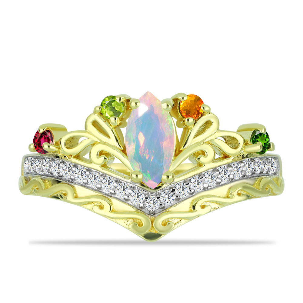 Pozlacené Stříbro 925/1000 - Prsten s Welo opálem a Chakra Turmalínem - Karátové číslo: 0.77. přibližná hmotnost: 3.98 gramů 1 