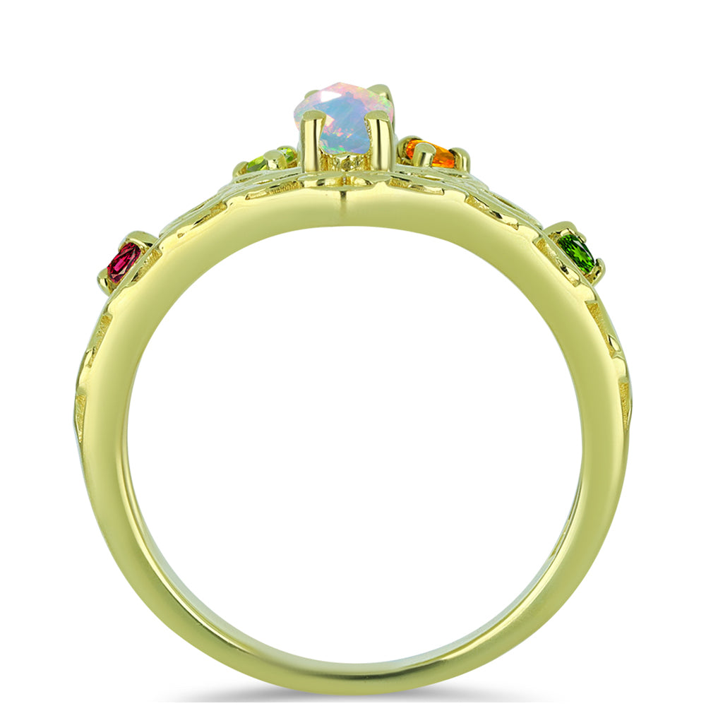 Pozlacené Stříbro 925/1000 - Prsten s Welo opálem a Chakra Turmalínem - Karátové číslo: 0.77. přibližná hmotnost: 3.98 gramů 2 