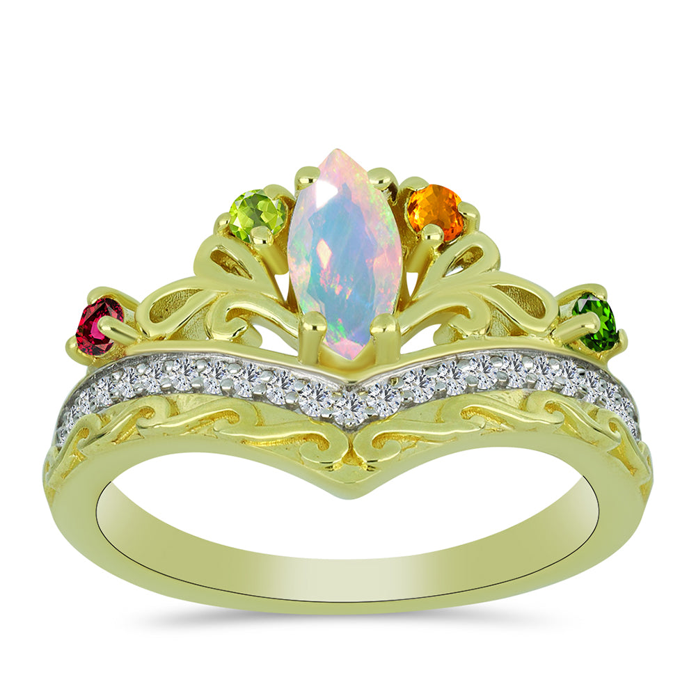 Pozlacené Stříbro 925/1000 - Prsten s Welo opálem a Chakra Turmalínem - Karátové číslo: 0.77. přibližná hmotnost: 3.98 gramů