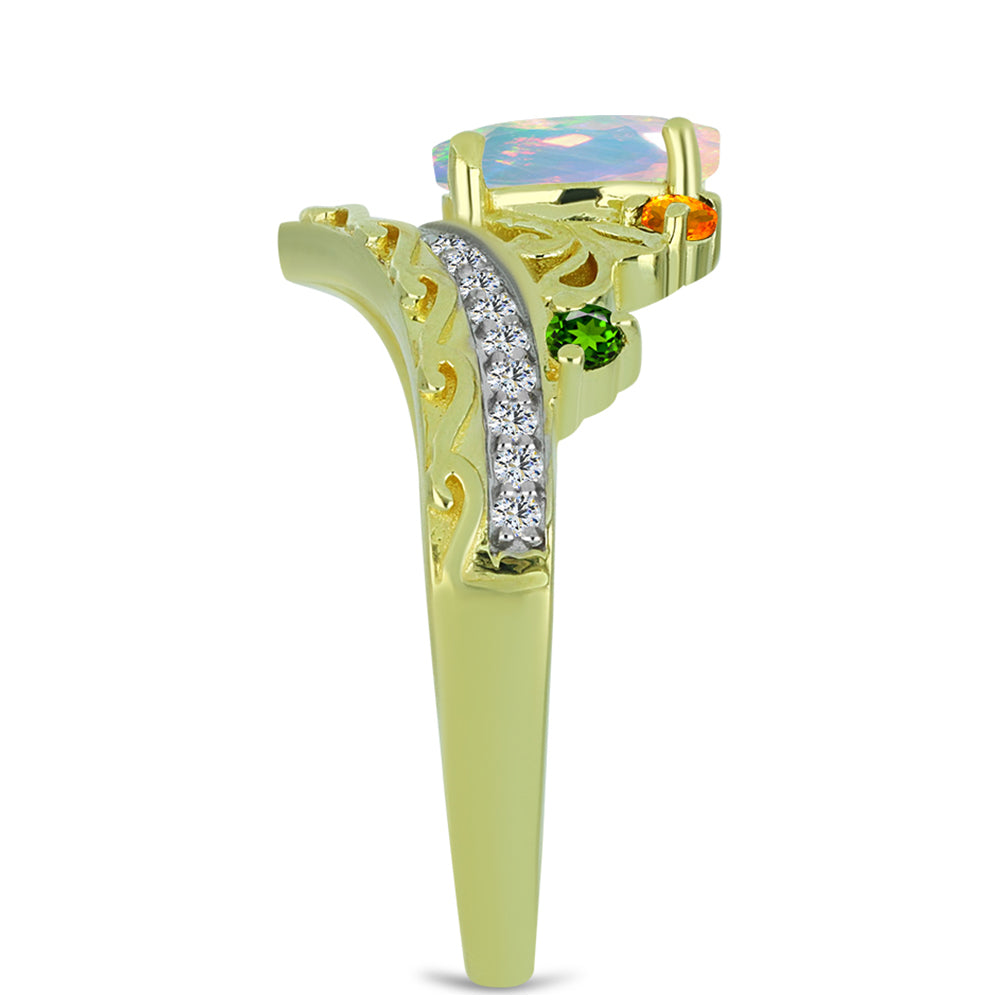 Pozlacené Stříbro 925/1000 - Prsten s Welo opálem a Chakra Turmalínem - Karátové číslo: 0.77. přibližná hmotnost: 3.98 gramů