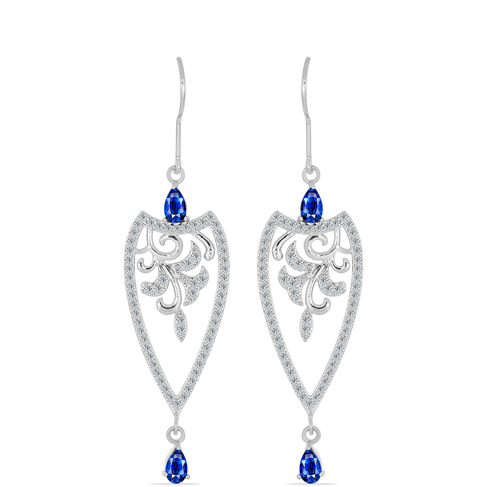 Stříbro 925/1000 Náušnice s Australským Modrým Safírem a Bílým Topazem - Karátové číslo: 2.24. přibližná hmotnost: 5.58 gramů