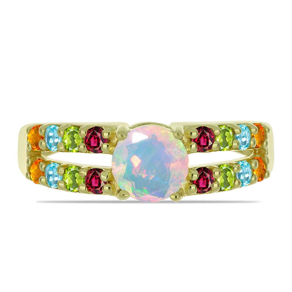 Pozlacené Stříbro 925/1000 - Prsten s Welo opálem a Chakra Turmalínem - Karátové číslo: 1.2. přibližná hmotnost: 2.7 gramů