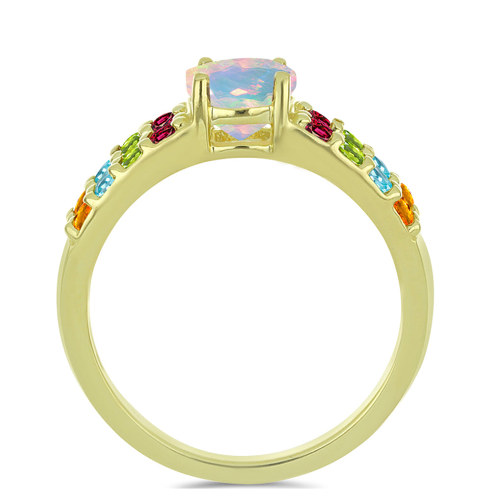 Pozlacené Stříbro 925/1000 - Prsten s Welo opálem a Chakra Turmalínem - Karátové číslo: 1.2. přibližná hmotnost: 2.7 gramů