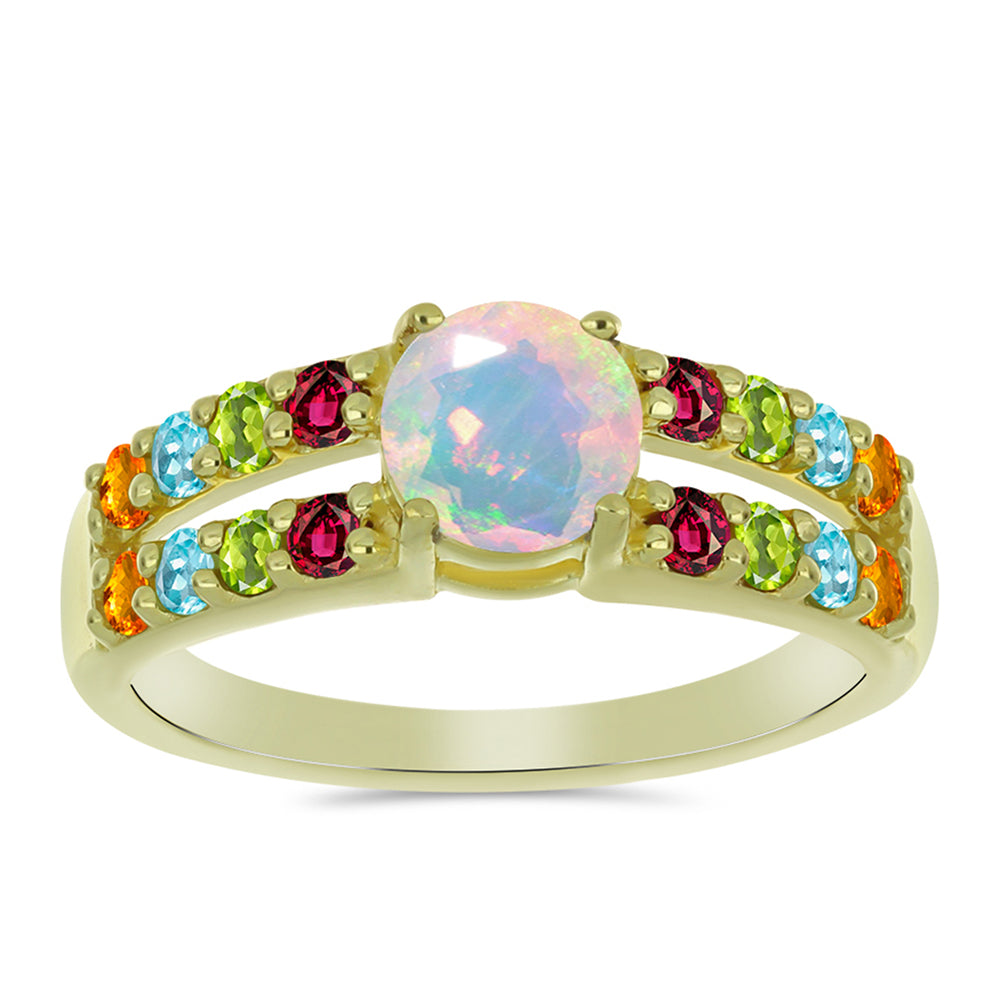 Pozlacené Stříbro 925/1000 - Prsten s Welo opálem a Chakra Turmalínem - Karátové číslo: 1.2. přibližná hmotnost: 2.7 gramů 1 