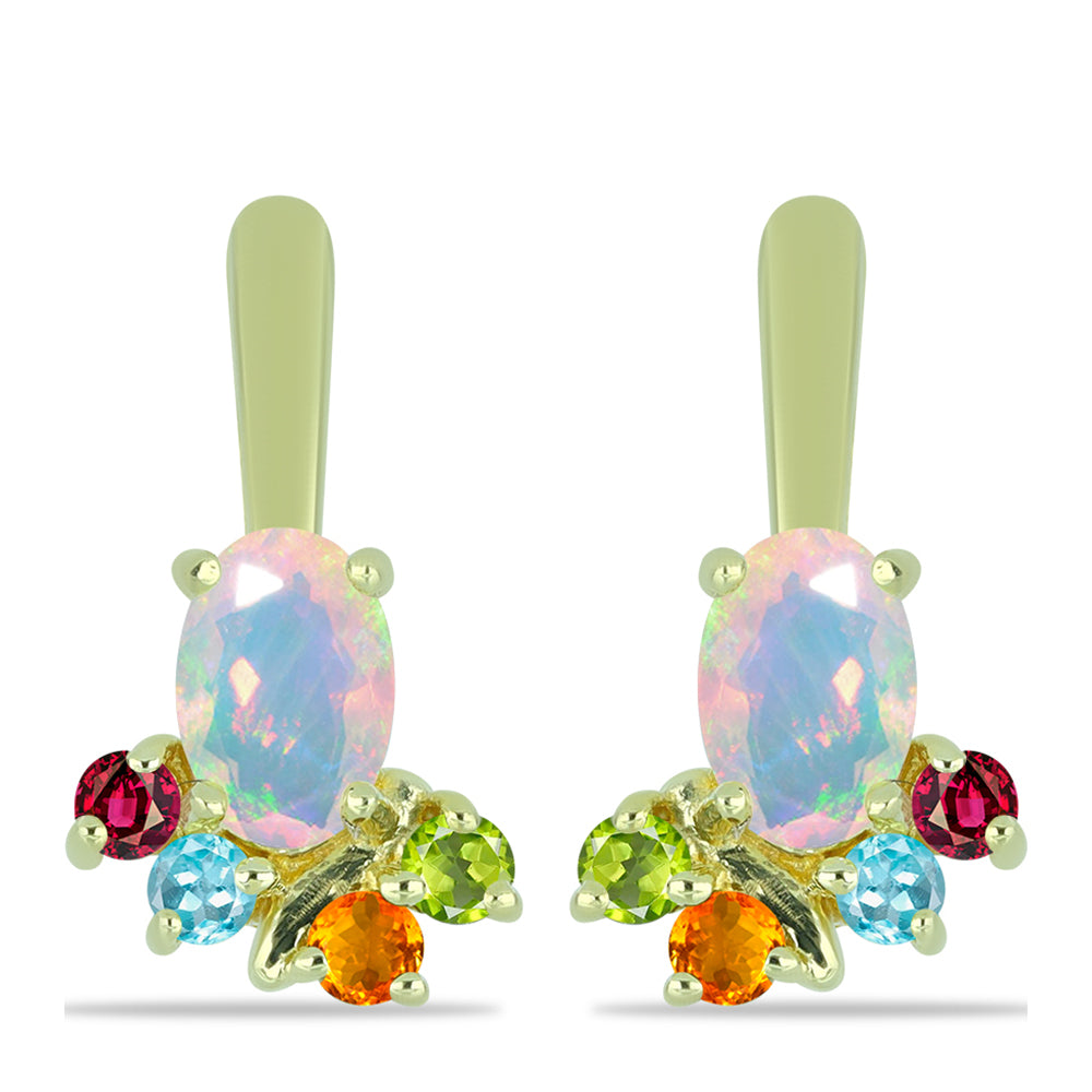 Pozlacené Stříbrné Náušnice s Welo opálem a Chakra Turmalínem 1 