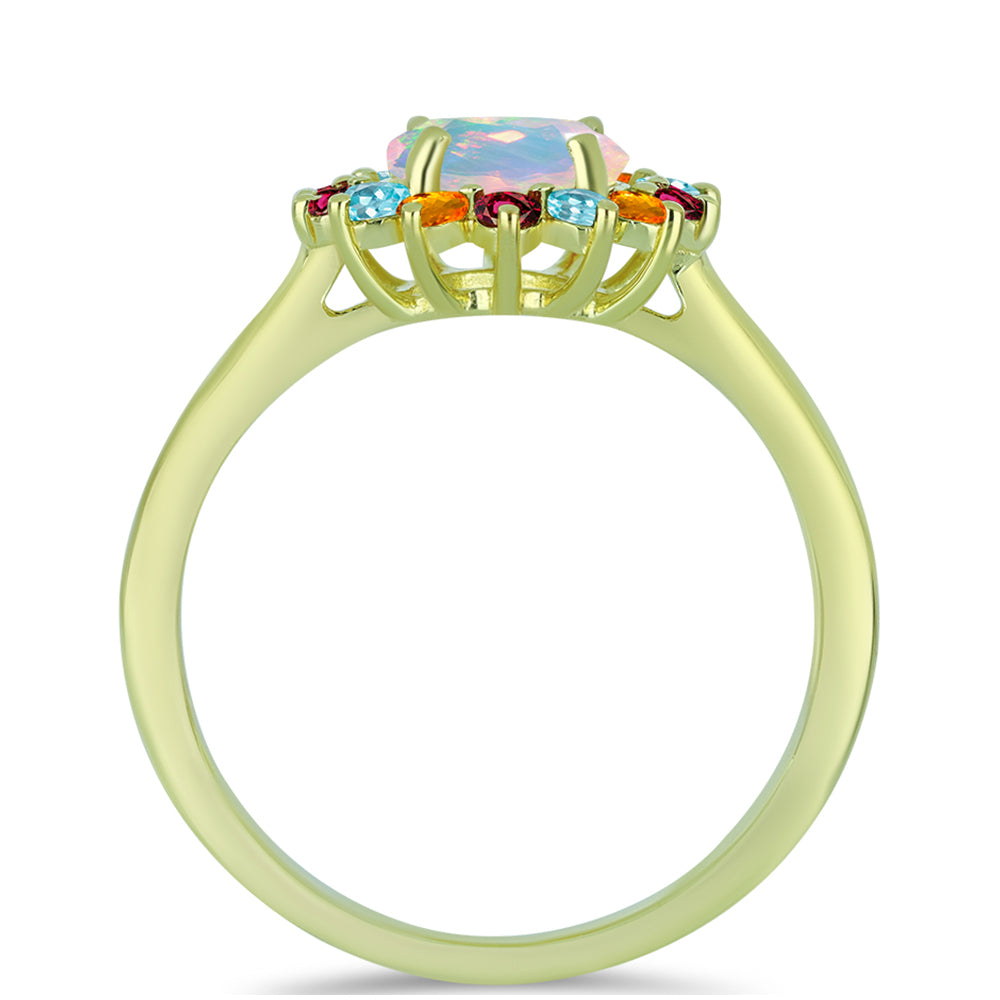 Pozlacený Stříbrný Prsten s Welo opálem a Chakra Turmalínem