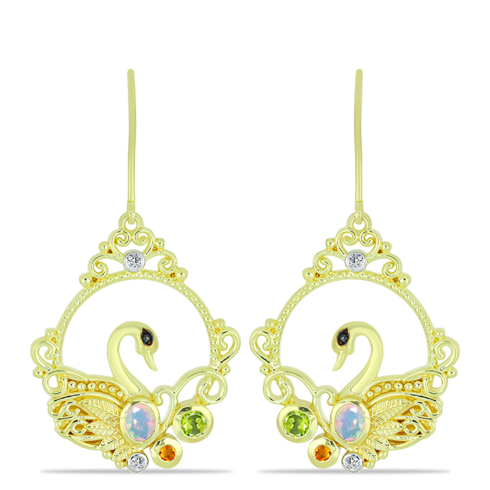 Pozlacené Stříbrné Náušnice s Welo opálem a Chakra Turmalínem 1 