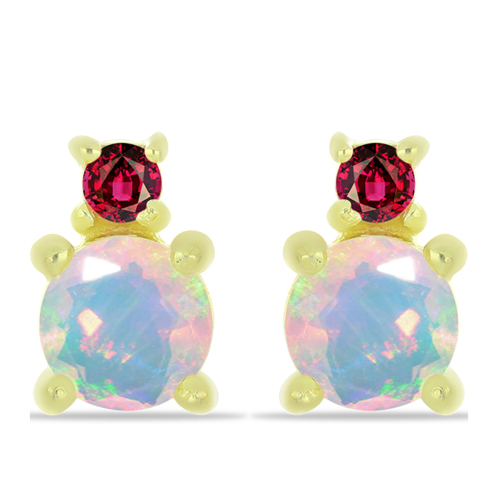 Pozlacené Stříbro 925/1000 - Náušnice s Welo opálem a Chakra Turmalínem - Karátové číslo: 0.39. přibližná hmotnost: 1.14 gramů 1 