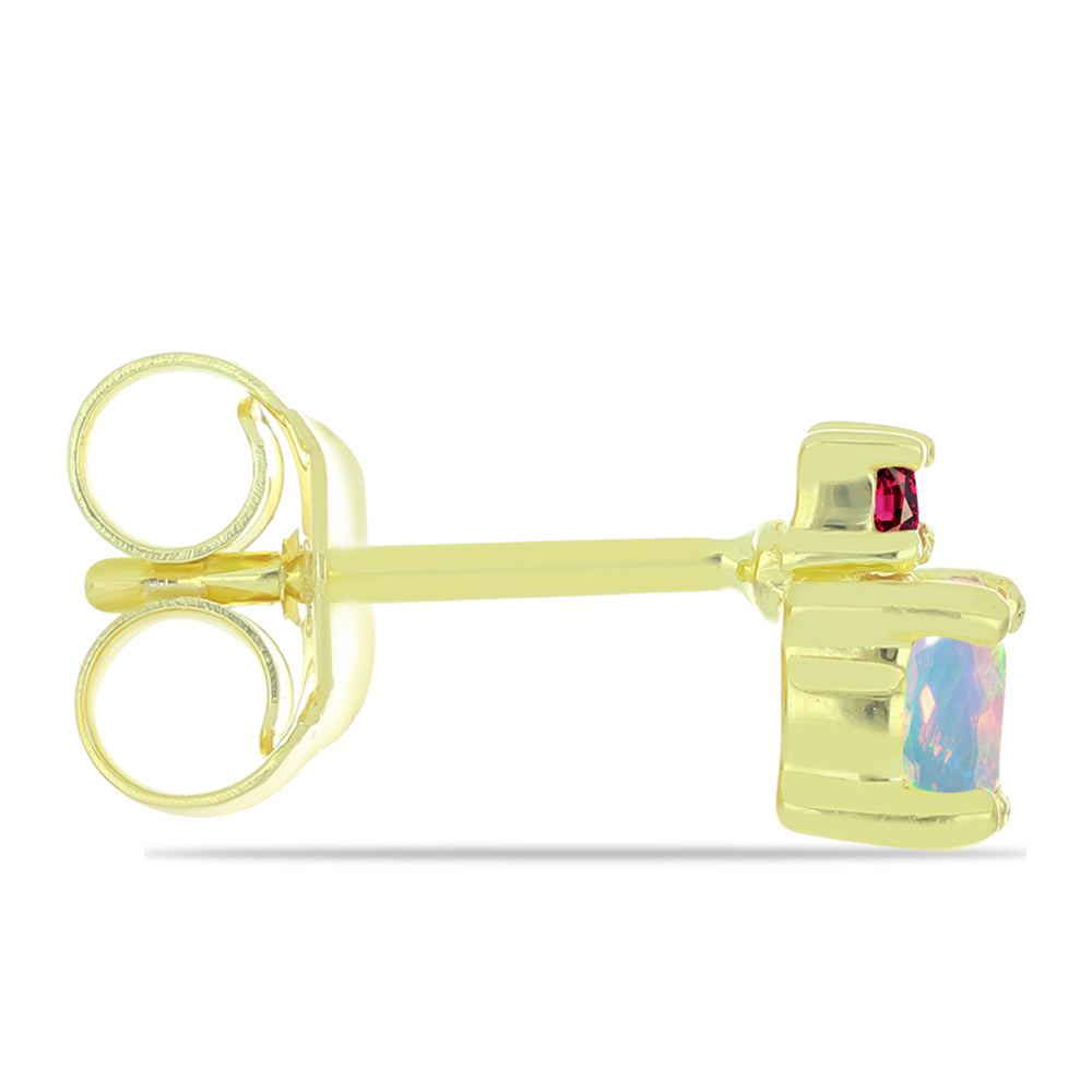 Pozlacené Stříbro 925/1000 - Náušnice s Welo opálem a Chakra Turmalínem - Karátové číslo: 0.39. přibližná hmotnost: 1.14 gramů