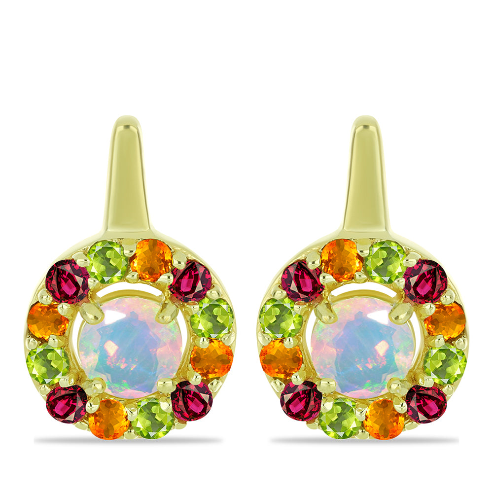 Pozlacené Stříbrné Náušnice s Welo opálem a Chakra Turmalínem