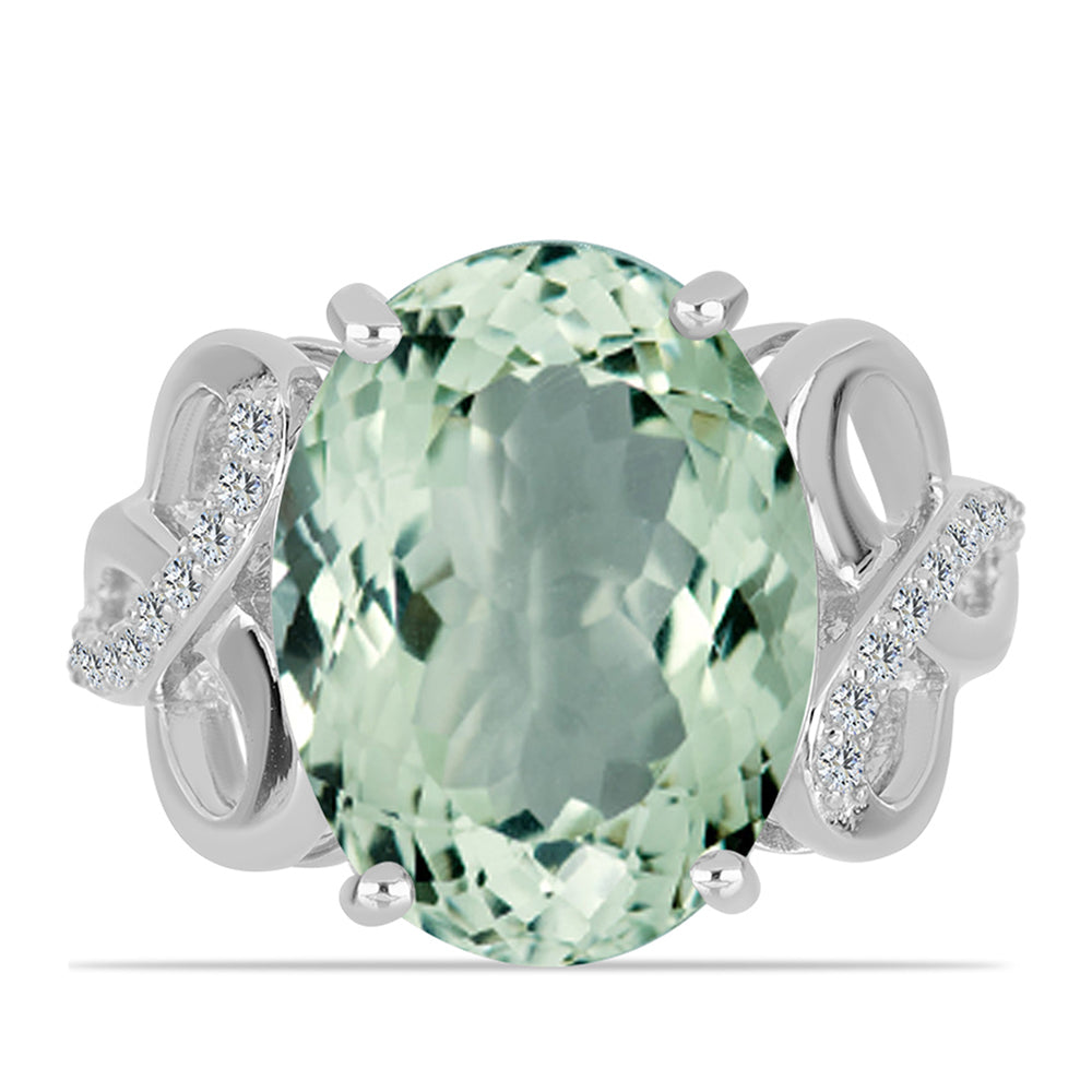 Stříbrný Prsten se Zeleným Ametystem a Bílým Topazem 1 