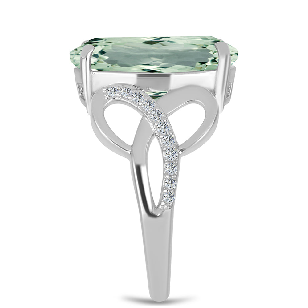 Stříbrný Prsten se Zeleným Ametystem a Bílým Topazem 4 
