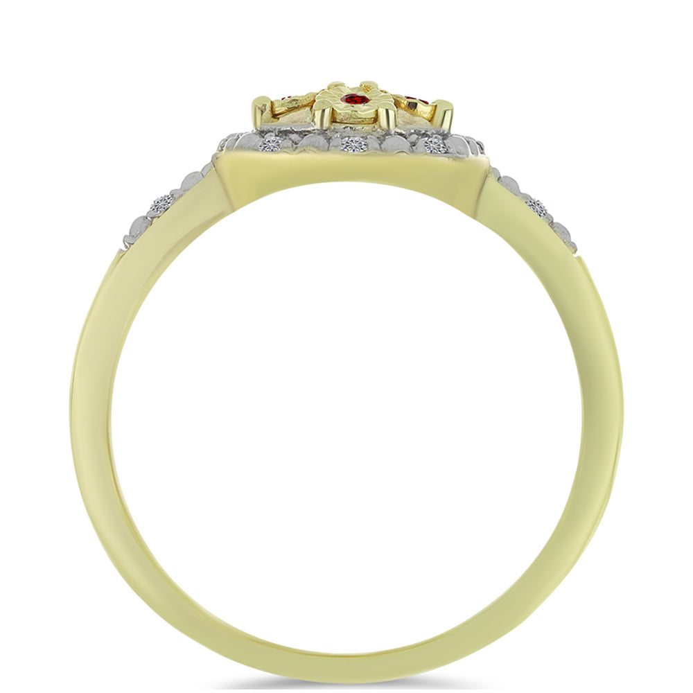 Pozlacené stříbro 925/1000 Prsten s Červeným Diamantem a Bílým Diamantem - Karátové číslo: 0.14. přibližná hmotnost: 2.43 gramů 2 