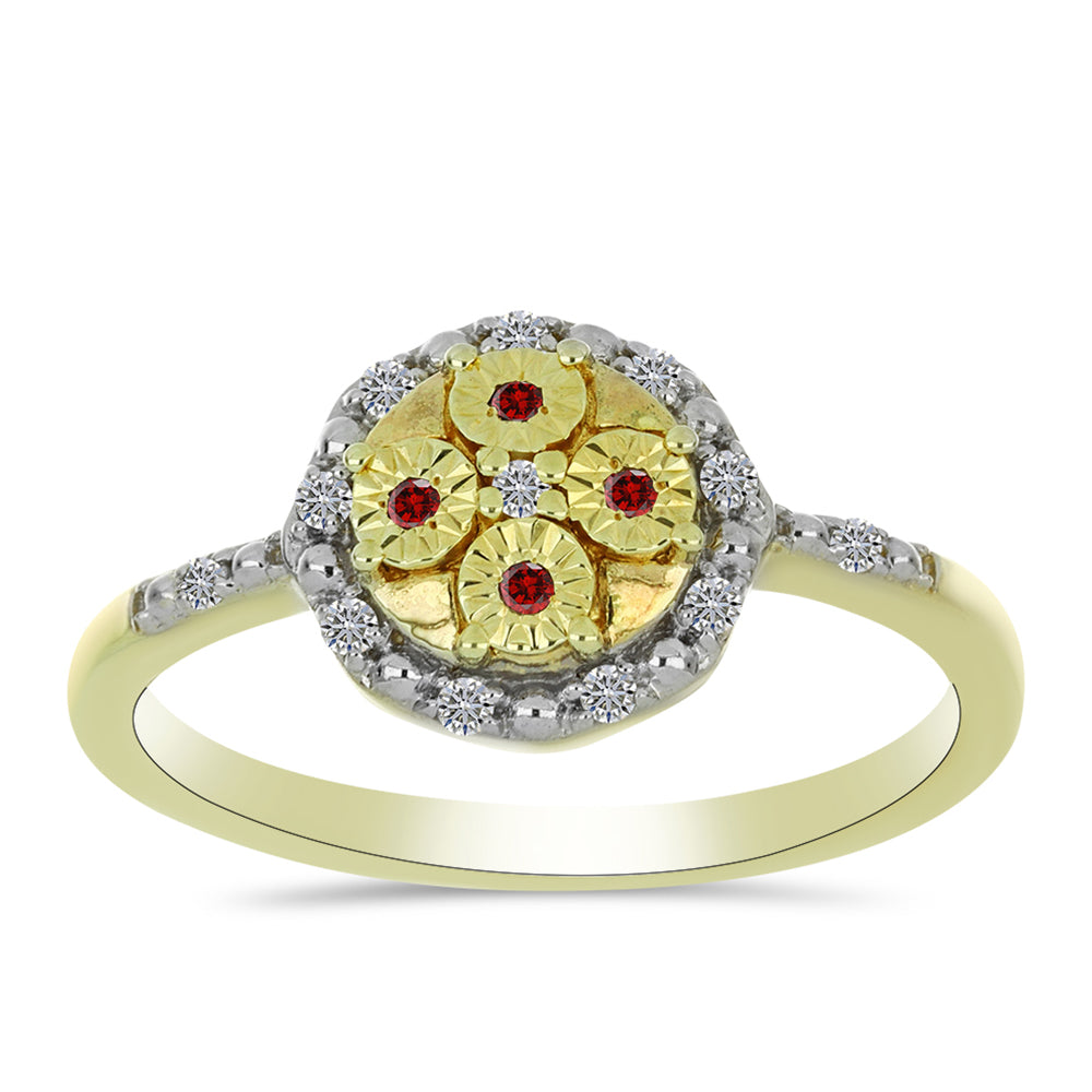 Pozlacené stříbro 925/1000 Prsten s Červeným Diamantem a Bílým Diamantem - Karátové číslo: 0.14. přibližná hmotnost: 2.43 gramů