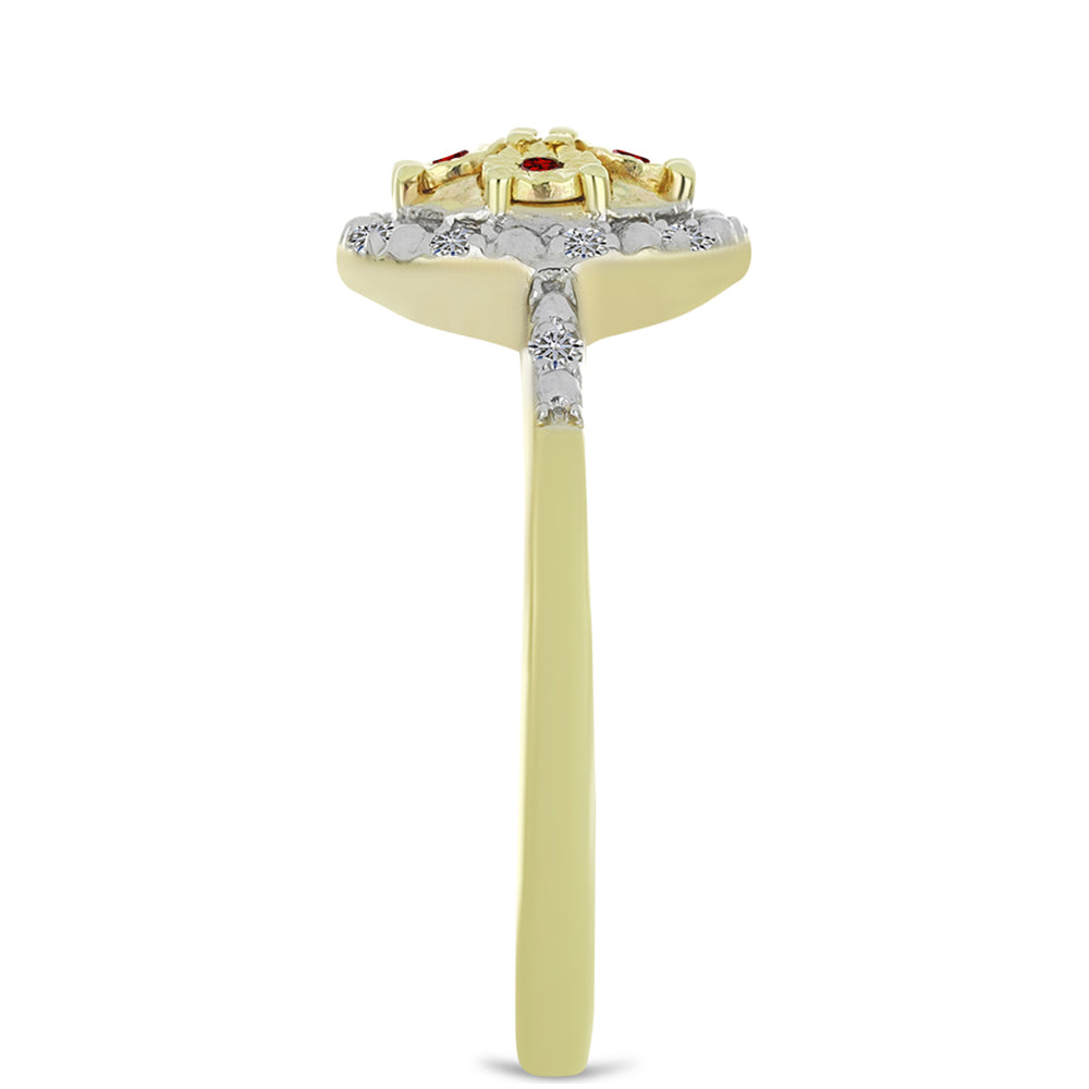 Pozlacené stříbro 925/1000 Prsten s Červeným Diamantem a Bílým Diamantem - Karátové číslo: 0.14. přibližná hmotnost: 2.43 gramů 4 