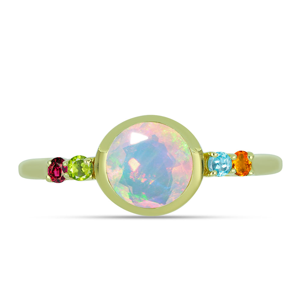 Pozlacený Stříbrný Prsten s Welo opálem a Chakra Turmalínem