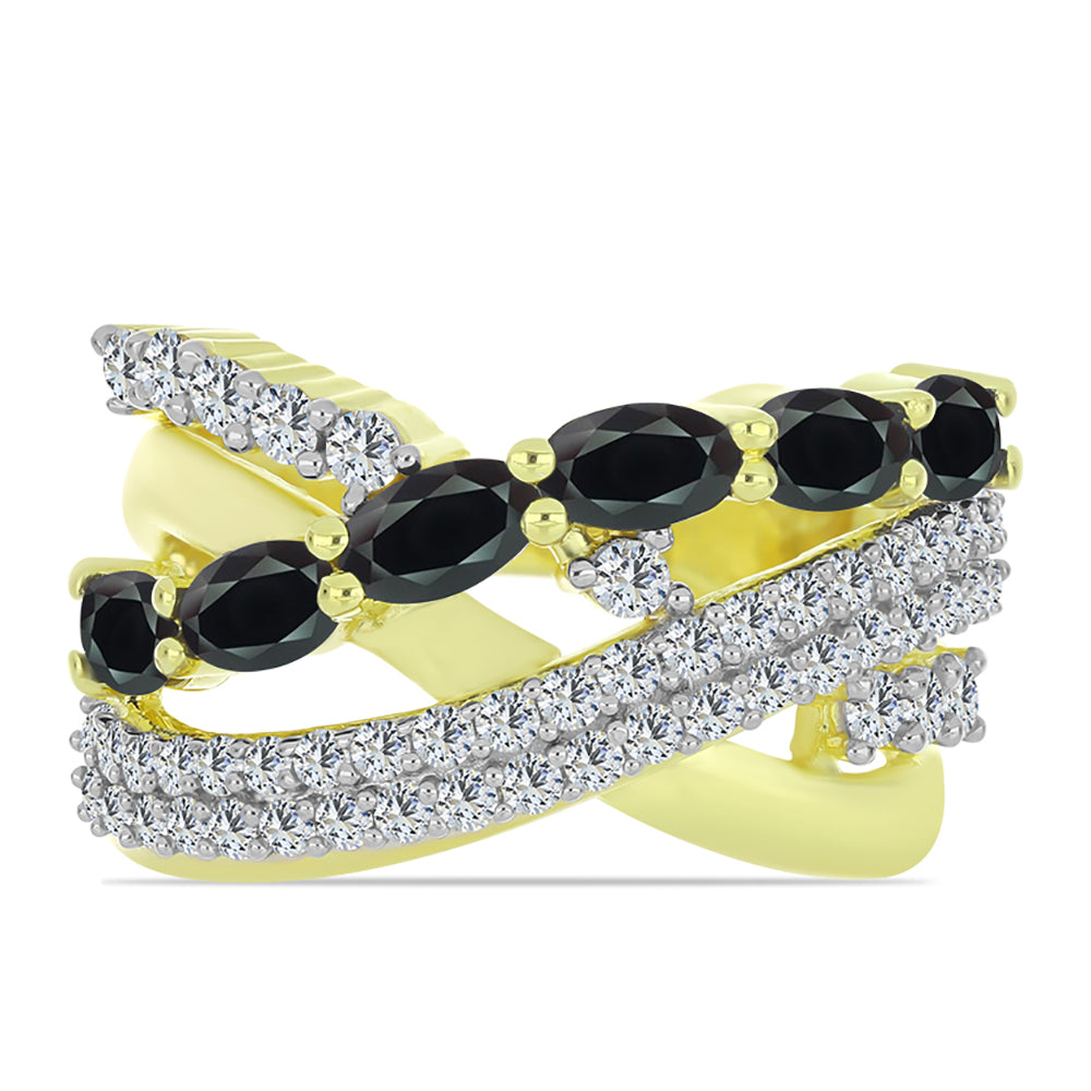 Pozlacené stříbro 925/1000 Prsten s Obsidiánem a Bílým Topazem - Karátové číslo: 2.14. přibližná hmotnost: 7.04 gramů 1 